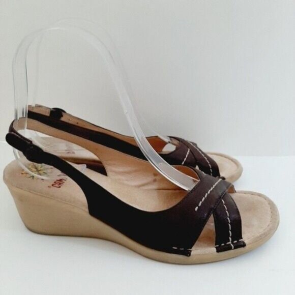 CAMPER Slingback Wedge Sandals Criss-Cross Brown Sz 5.5 - Picture 3 of 15